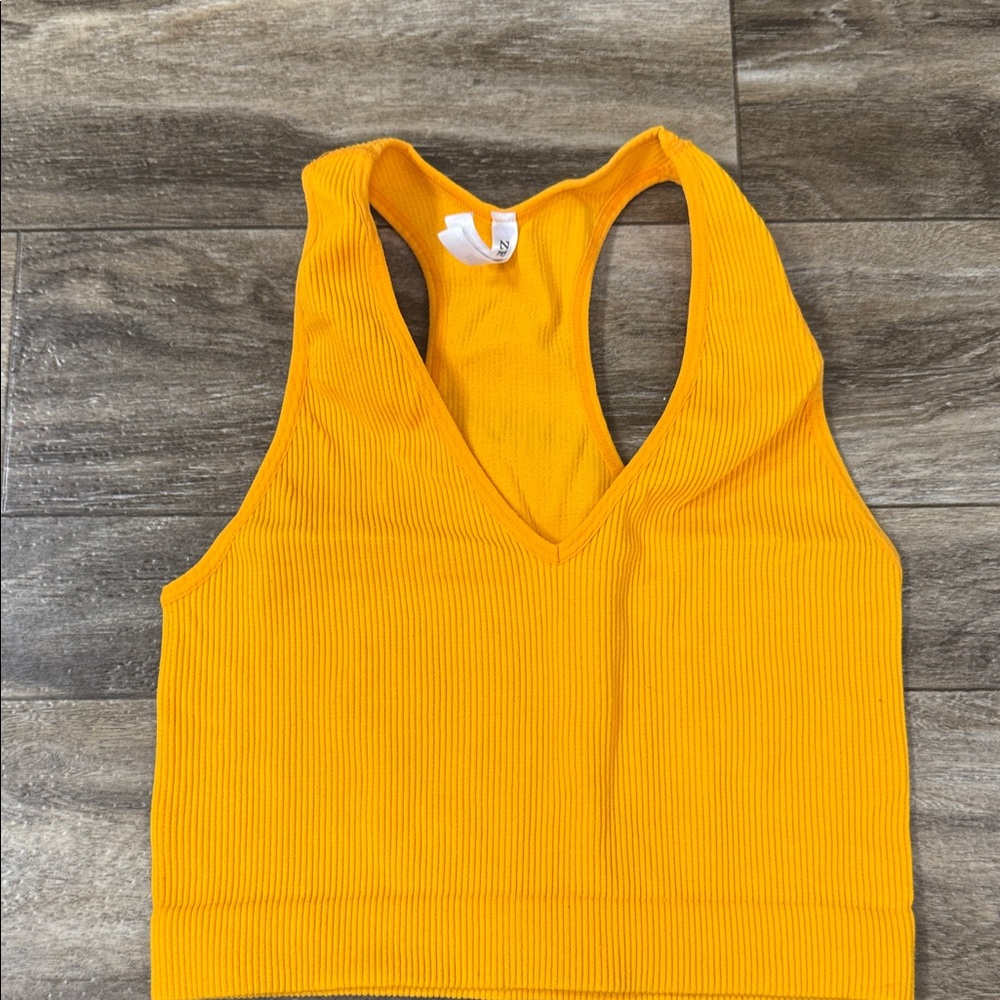 Zenana Outfitters Ribbed V-Neck Racerback Tank Top in orange